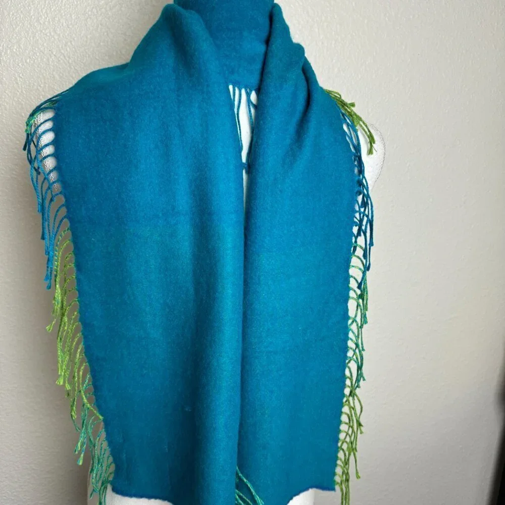 Victoire Mathieu Paris Turquoise Scarf Fringe Unisex Made in France
